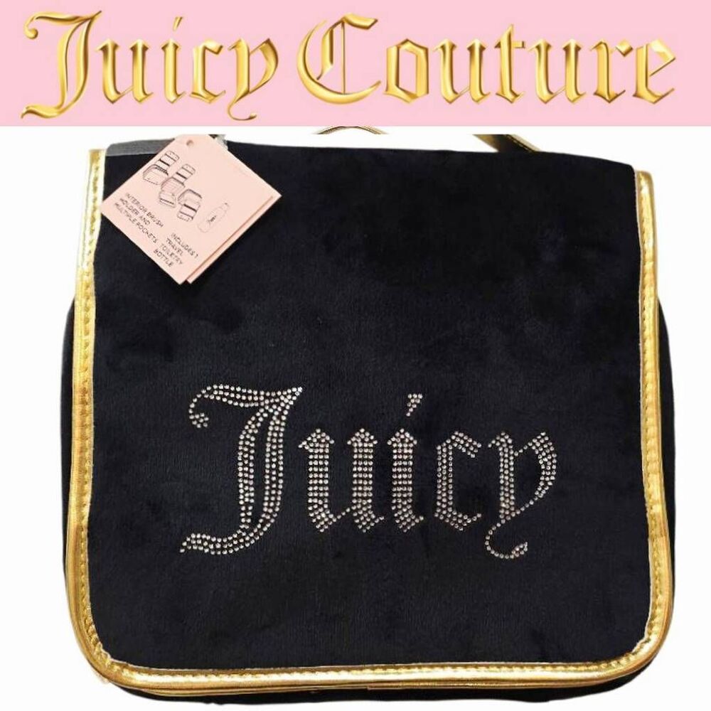 Juicy Couture Rhinestone Logo Multi-Compartment Double Zip Velour Cosmetic Case